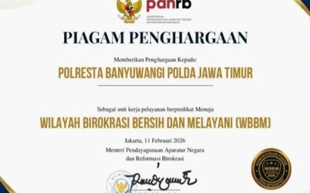 Polresta Banyuwangi Raih Penghargaan Zona Integritas Menuju WBBM Tahun 2025
